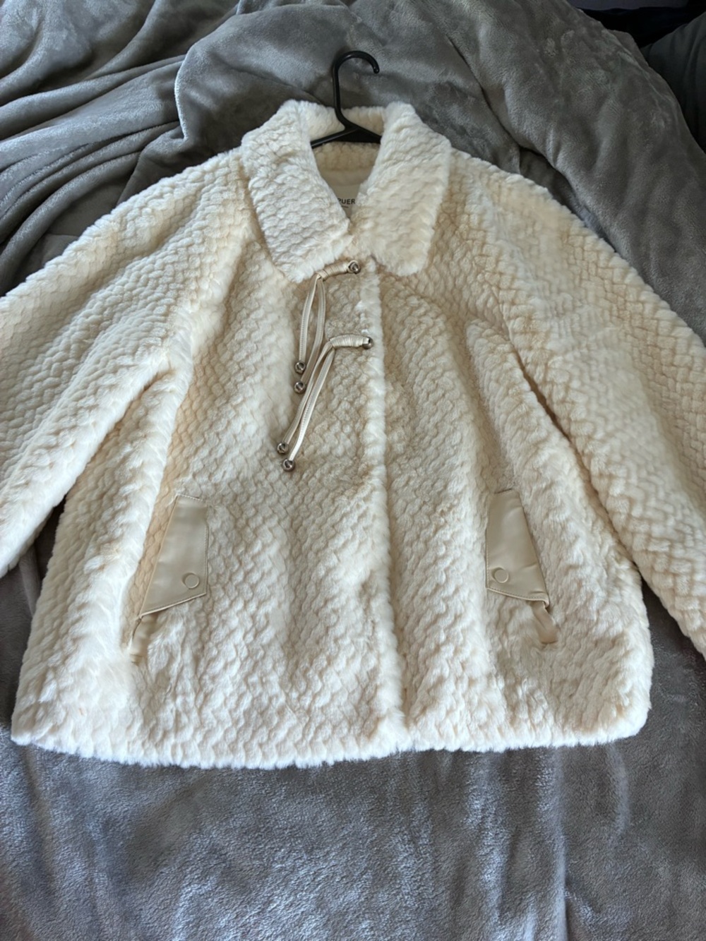 Ivory Faux Fur Teddy Jacket with Toggle Closure